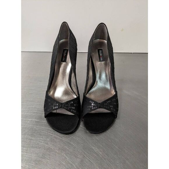Style & Co Darlina Women's  Open Toe Evening Pumps Black Sequins Size 10M - Picture 1 of 10